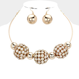 Stone Cluster Triple Ball Accented Choker Necklace
