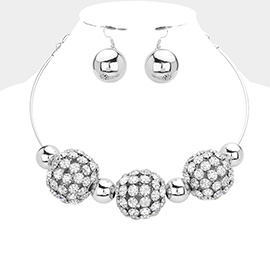 Stone Cluster Triple Ball Accented Choker Necklace