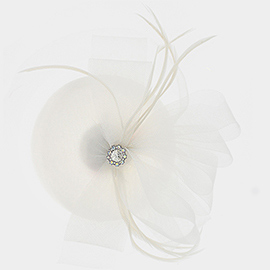 Jewel Accent Feather Mesh Fascinator / Headband
