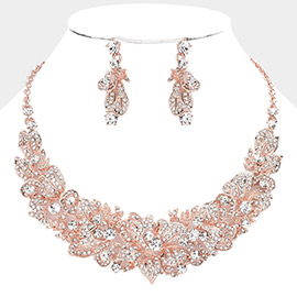 Stone Embellished Flower Leaf Evening Necklace
