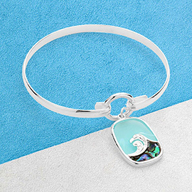 Abalone Wave Pointed Rectangle Charm Hook Bracelet