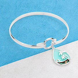 Abalone Wave Palm Tree Accented Teardrop Charm Hook Bracelet