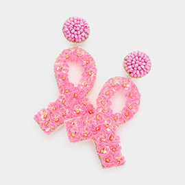 Felt Back Flower Cluster Pink Ribbon Dangle Earrings