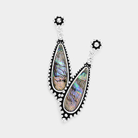 Bubble Trimmed Abalone Teardrop Dangle Earrings