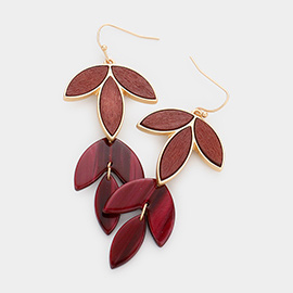 Wood Marbled Sprout Link Dangle Earrings