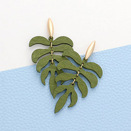 Wood Leaf Dangle Earrings
