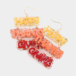 Glittered Resin Happy Thanksgiving Message Link Dangle Earrings