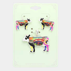 Flower Patterned Cow Pendant Set