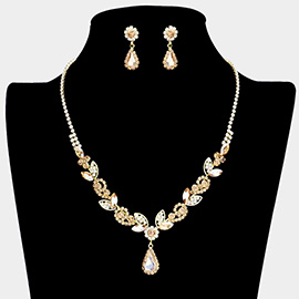 Teardrop Stone Accented Floral Rhinestone Necklace