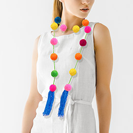Pom Pom Station Tassel Long Necklace