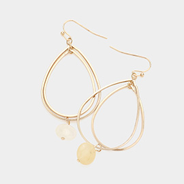 Natural Stone Accented Double Open Teardrop Link Dangle Earrings