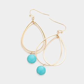 Natural Stone Accented Double Open Teardrop Link Dangle Earrings