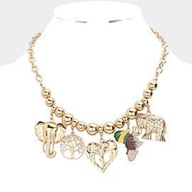Elephant Tree of Life Heart Afro Girl Pendant Necklace