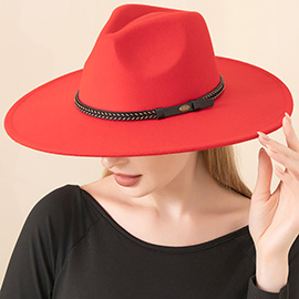 Faux Leather Band Solid Panama Hat