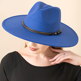 Faux Leather Band Solid Panama Hat