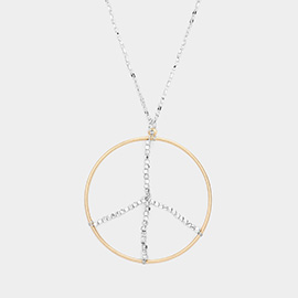Metal Peace Sign Pendant Long Necklace