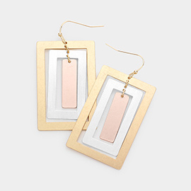 Triple Metal Rectangle Link Dangle Earrings