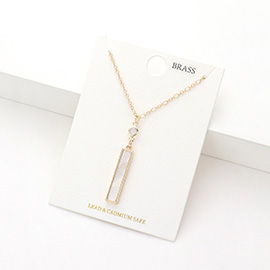 Brass Metal Mother of Pearl Rectangle Pendant Necklace