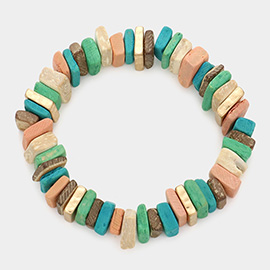 Square Wood Cluster Stretch Bracelet