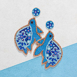 Felt Back Seed Beaded Turtle Dangle Earrings
