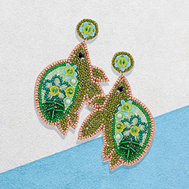 Felt Back Seed Beaded Turtle Dangle Earrings