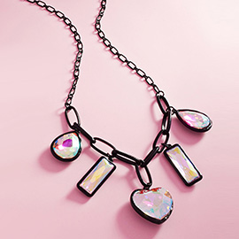 Teardrop Rectangle Heart Stone Station Necklace