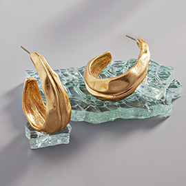 Crushed Metal Teardrop Hoop Earrings