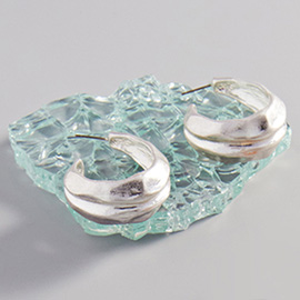 Crushed Metal Teardrop Hoop Earrings
