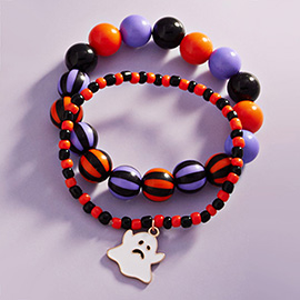 2PCS - Halloween Ghost Charm Beaded Stretch Bracelets