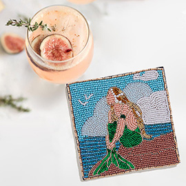 Pearl Seed Beaded Mermaid Coaster