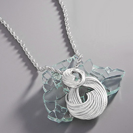 Abstract Metal Link Pendant Long Necklace