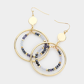 Faceted Beaded Open Circle Accented Dangle Earrings