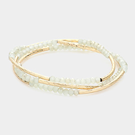3PCS - Metal Tube Faceted Beaded Stretch Bracelets