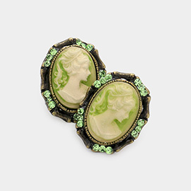 Stone Embellished Cameo Stud Earrings