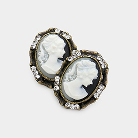 Stone Embellished Cameo Stud Earrings