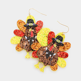 Glittered Turkey Dangle Earrings
