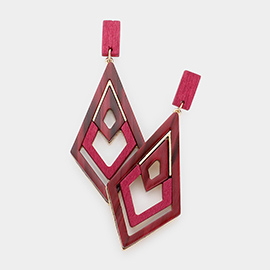 Angled Patterned Resin Wood Dangle Earrings