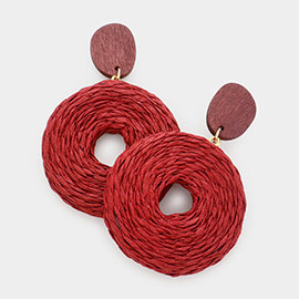 Wood Swirl Raffia Round Link Dangle Earrings