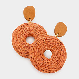 Wood Swirl Raffia Round Link Dangle Earrings