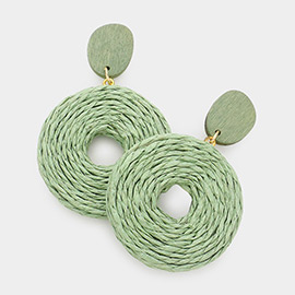 Wood Swirl Raffia Round Link Dangle Earrings