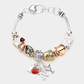 I Love NY Message Charm Multi Bead Bracelet