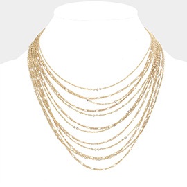 Brass Metal Chain Multi Layered Bib Necklace