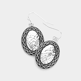 Chain Detailed Antique Metal Oval Dangle Earrings