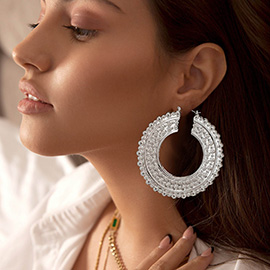 Bubble Textured Metal Hoop Pin Catch Earring