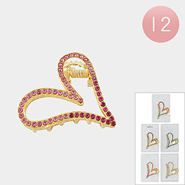 12PCS - Stone Embellished Heart Hair Claw Clips