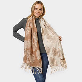 2 Tone Leaf Patterned Shawl Scarf