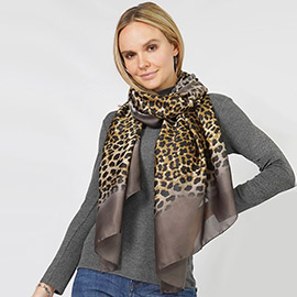 Leopard Print Satin Oblong Scarf