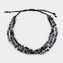 Faceted Beaded Triple Layered Pull Tie Cinch Bracelet