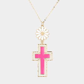 Daisy Flower Cross Link Pendant Necklace