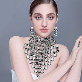 Multi Stone Cluster Bib Choker Evening Necklace